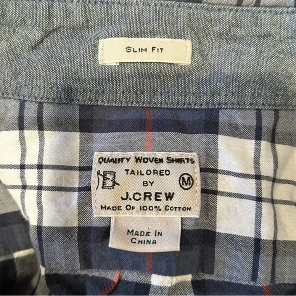 J. Crew Men’s Slim Fit Shirt Blue‎ Plaid Button Down Woven Cotton Size Medium